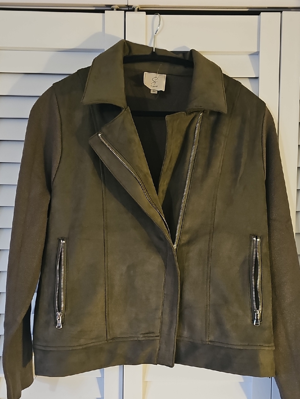 Sioni Olive Green Asymmetrical Zip Leather Jacket